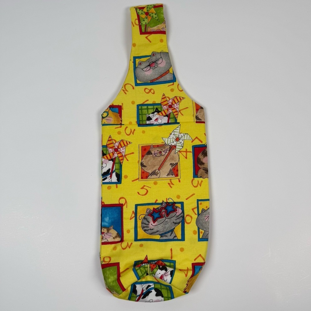 Handmade Fabric Wine Bottle Holder Carrier Gift House Warming New Kitten Cat